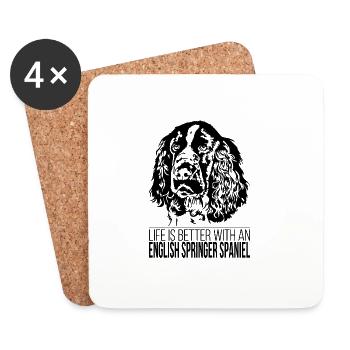 Français Springer La vie de l’épagneul est meilleure Chiens - Dessous de verre (lot de 4) - blanc - Devant