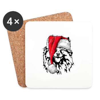 Santa Wolfsspitz Christmas Nikolaus Wilsigns - Coasters (set of 4) - white - Front
