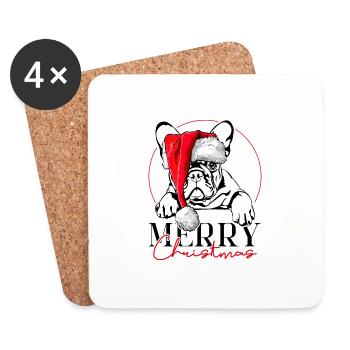 Père Noël Bouledogue Français Joyeux Noël Chiens - Dessous de verre (lot de 4) - blanc - Devant