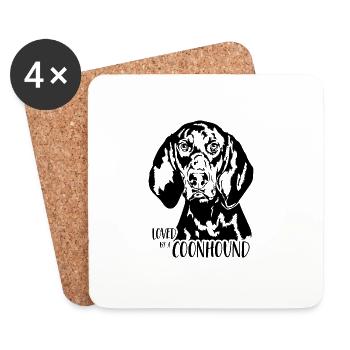 Aimé par un Coonhound noir et feu chassant Wilsigns - Dessous de verre (lot de 4) - blanc - Devant