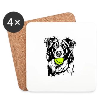Border Collie Ball Balljunkie Hunde Wilsigns - Untersetzer (4er-Set) - Weiß - Vorne