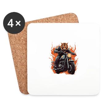 Motorcycle Biker Tiger Flame - Coasters (set of 4) - white - Front