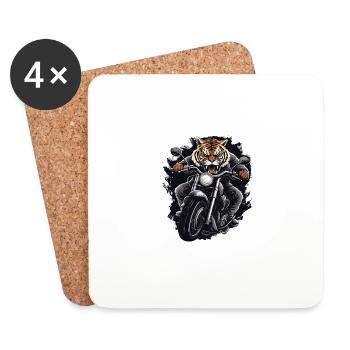 Moto Biker Tiger - Dessous de verre (lot de 4) - blanc - Devant