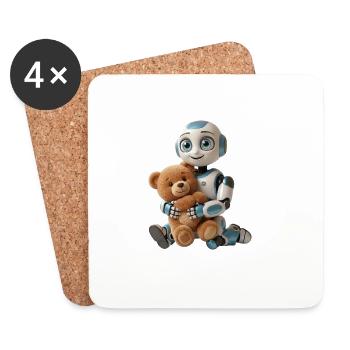 Beste Freunde – Süßer Roboter Effi AI mit Teddybär - Untersetzer (4er-Set) - Weiß - Vorne