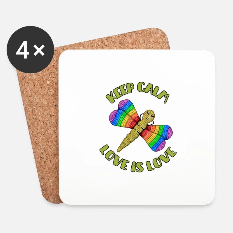 Keep Calm - Love is Love Regenbogen Libelle - Untersetzer (4er-Set) - Weiß