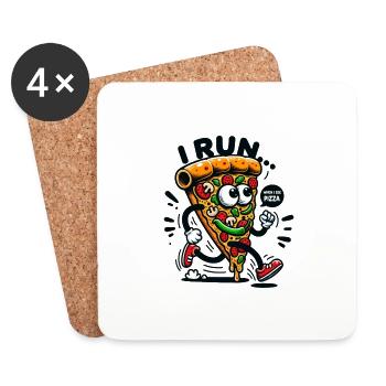 Je cours quand je vois Pizza - Dessous de verre (lot de 4) - blanc - Devant