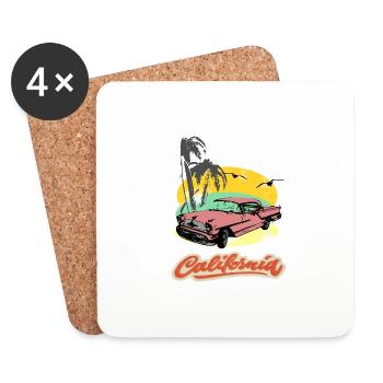 US vintage car sur la plage - Dessous de verre (lot de 4) - blanc - Devant