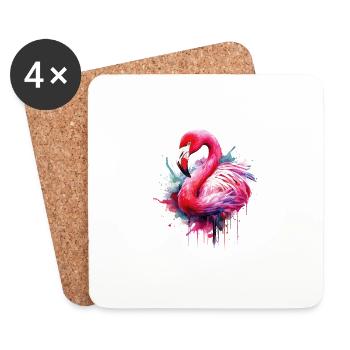 Flamant rose oiseau exotique Summer Splash rose rose - Dessous de verre (lot de 4) - blanc - Devant
