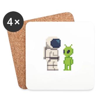 Pixel Astronaut meets Alien - Coasters (set of 4) - white - Front