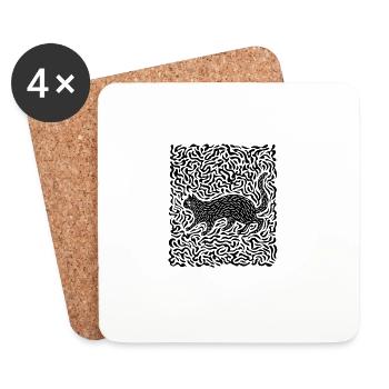 Chat Noir Psychédélique 3 - Dessous de verre (lot de 4) - blanc - Devant