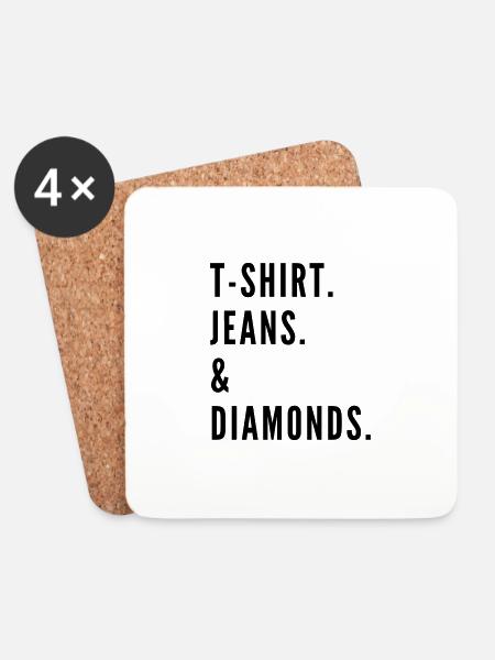 The Fashion Tee - T-Shirt & diamonds black - Coasters (set of 4) - white