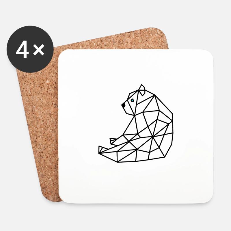 Bear Geometric Line - Coasters (set of 4) - white