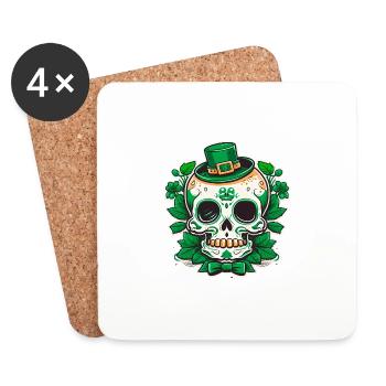 Cute Kawaii Sugar Skull Leprechaun St Patricks - Dessous de verre (lot de 4) - blanc - Devant