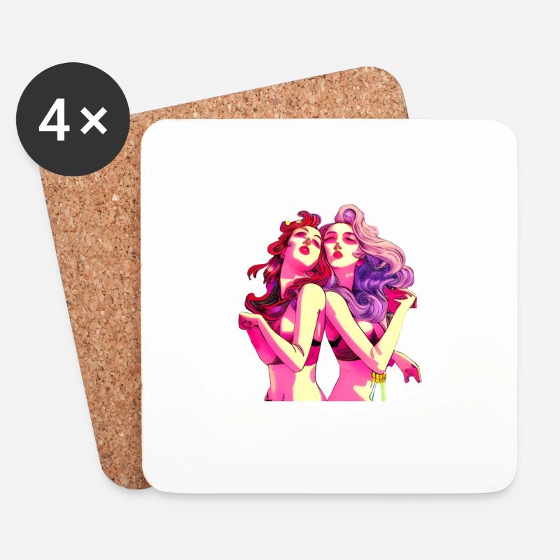 Double Frendship in a Dreamworls - Coasters (set of 4) - white