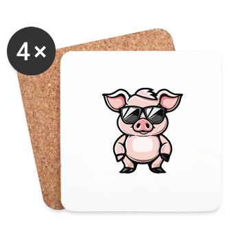 Schwein Cool Tier - Untersetzer (4er-Set) - Weiß - Vorne