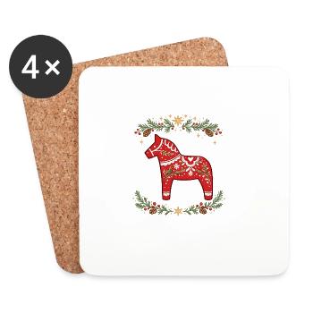 Christmas Swedish Dala Horse Folk Art Design - Coasters (set of 4) - white - Front