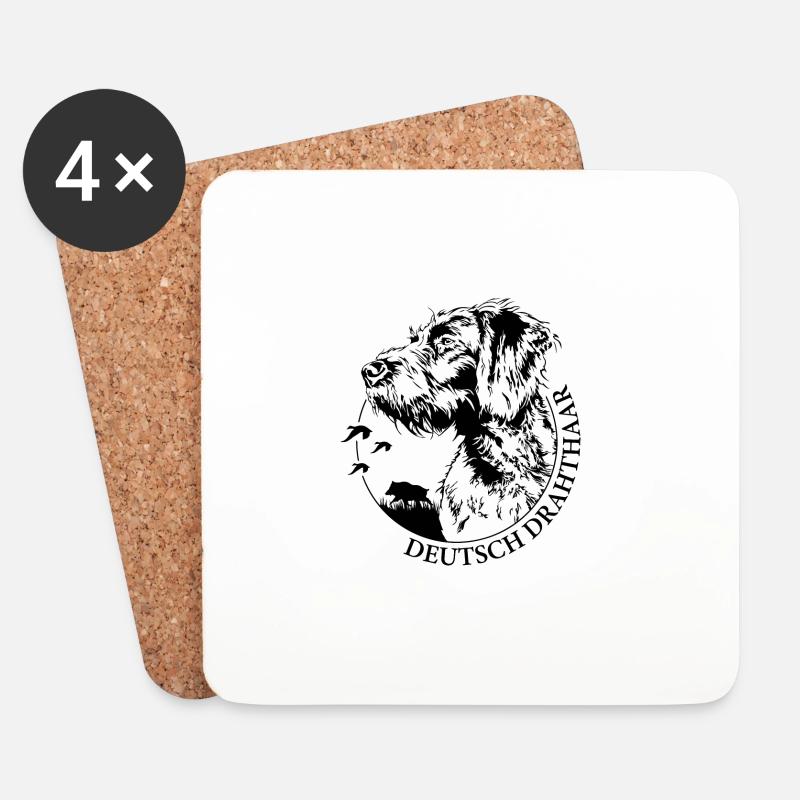 DEUTSCH DRAHTHAAR Wilsigns Jagdhund Jagdhunde - Untersetzer (4er-Set) - Weiß