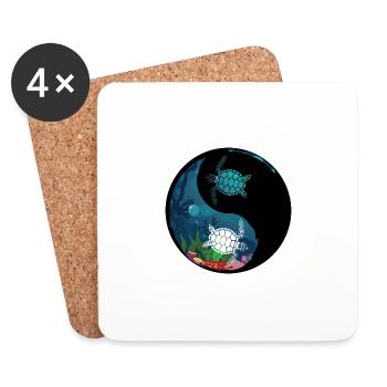 La tortue Ying Yan amoureux de la nature cadeau - Dessous de verre (lot de 4) - blanc - Devant