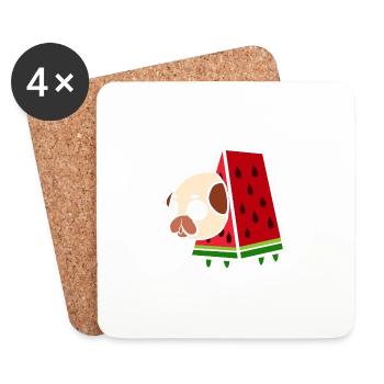 Carlin et pastèque. Cadeau Maman Chien - Dessous de verre (lot de 4) - blanc - Devant