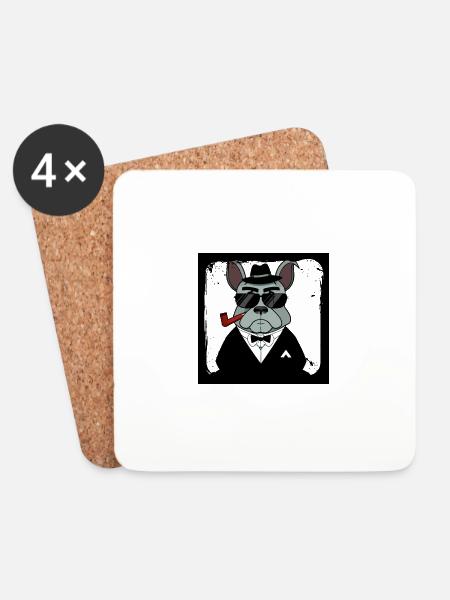 funny mafiastyle dog french bulldog - Coasters (set of 4) - white