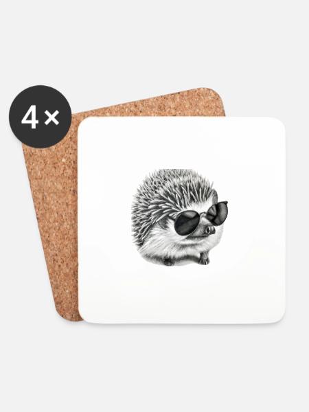 cute little hedgehog with sunglasses cute child - Coasters (set of 4) - white