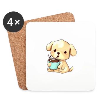 Chien buveur de café - Dessous de verre (lot de 4) - blanc - Devant