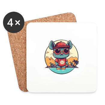 Souris en vacances - Dessous de verre (lot de 4) - blanc - Devant