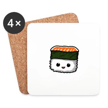 Niedliches niedliches Anime-Sushi-Stück - Untersetzer (4er-Set) - Weiß - Vorne