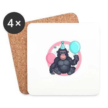 Gorille Anniversaire Bébé - Dessous de verre (lot de 4) - blanc - Devant