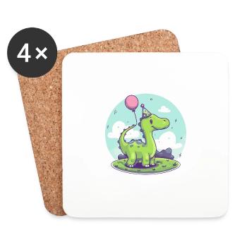 dinosaure brontosaure anniversaire bébé - Dessous de verre (lot de 4) - blanc - Devant