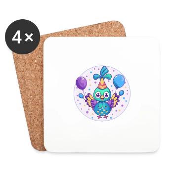 paon oiseau anniversaire bébé - Dessous de verre (lot de 4) - blanc - Devant