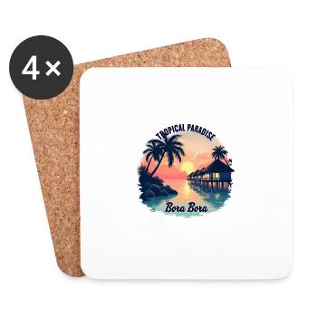 Tropical Paradise Bora Bora Sunset by the Beach - Coasters (set of 4) - white - Front
