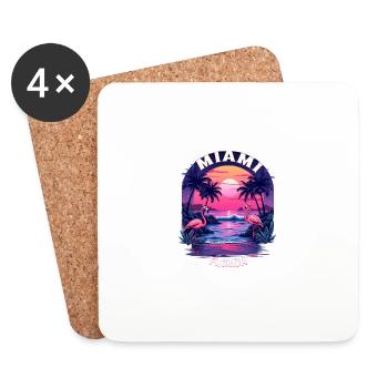 Miami Florida Sunset Flamingo Beach Vibes - Coasters (set of 4) - white - Front