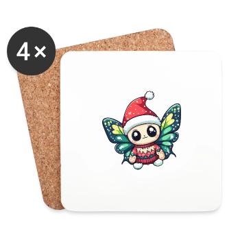 Bande dessinée de Noël papillon - Dessous de verre (lot de 4) - blanc - Devant