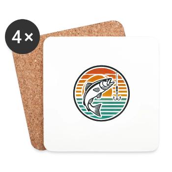 Pêche rétro bar saut coucher de soleil badge - Dessous de verre (lot de 4) - blanc - Devant