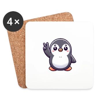 Friedlicher Pinguin Cartoon Illustration - Untersetzer (4er-Set) - Weiß - Vorne