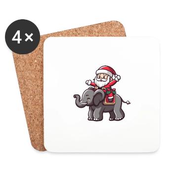 Éléphant Père Noël - Dessous de verre (lot de 4) - blanc - Devant
