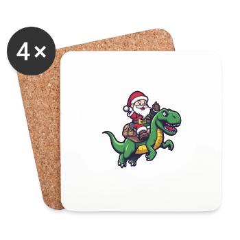 Dinosaure T-Rex Père Noël - Dessous de verre (lot de 4) - blanc - Devant