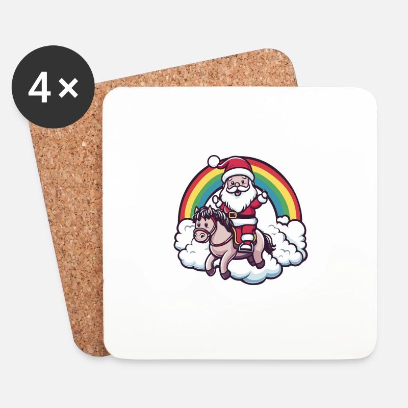 Pferd Weihnachtsmann Regenbogen - Untersetzer (4er-Set) - Weiß