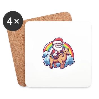 Kamel Weihnachtsmann Regenbogen - Untersetzer (4er-Set) - Weiß - Vorne