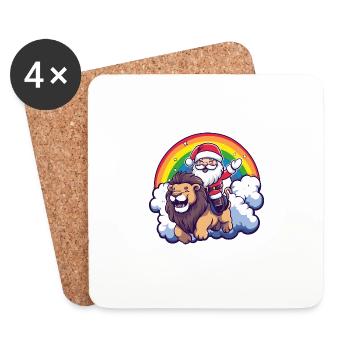 Löwe Weihnachtsmann Regenbogen - Untersetzer (4er-Set) - Weiß - Vorne