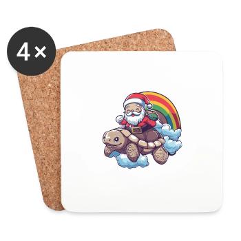 Schildkröte Weihnachtsmann Regenbogen - Untersetzer (4er-Set) - Weiß - Vorne