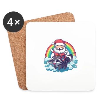 Waschbär Weihnachtsmann Regenbogen - Untersetzer (4er-Set) - Weiß - Vorne