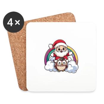 Eule Weihnachtsmann Regenbogen - Untersetzer (4er-Set) - Weiß - Vorne