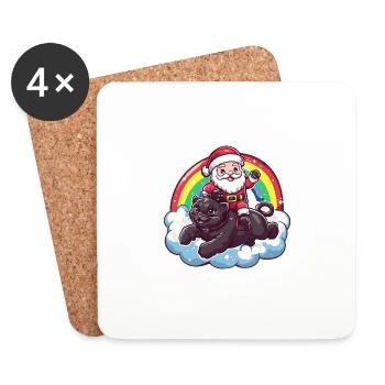Panther Weihnachtsmann Regenbogen - Untersetzer (4er-Set) - Weiß - Vorne