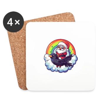 Corbeau Corbeau Père Noël Arc-en-ciel - Dessous de verre (lot de 4) - blanc - Devant