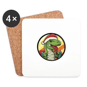 Dinosaure T-Rex Noël - Dessous de verre (lot de 4) - blanc - Devant