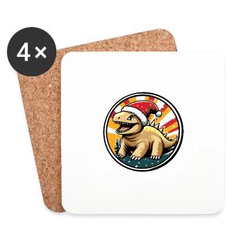 Dinosaur stegosaurus Christmas X-Mas - Coasters (set of 4) - white - Front