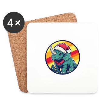 Dinosaure tricératops Noël Noël - Dessous de verre (lot de 4) - blanc - Devant