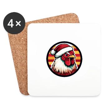 Rooster Christmas X-Mas - Coasters (set of 4) - white - Front